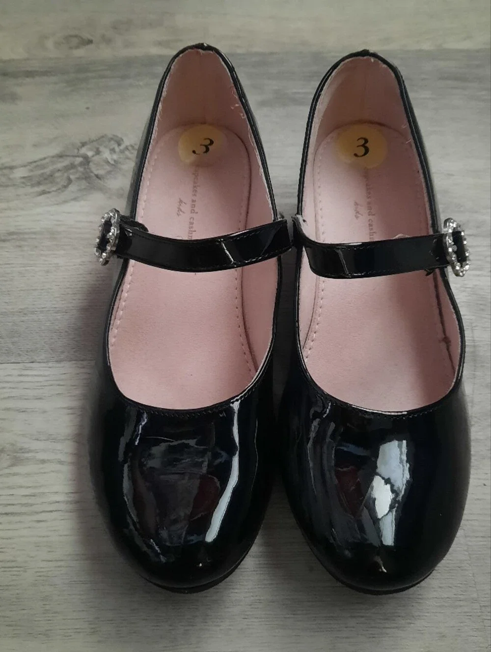 Black Patent Mary Jane Girls Heels with Gem Buckle